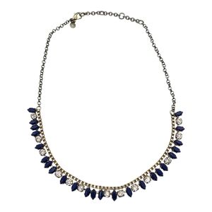 J. Crew Goldtone‎ Faceted Blue  & Clear Rhinestone Statement Necklace 22"